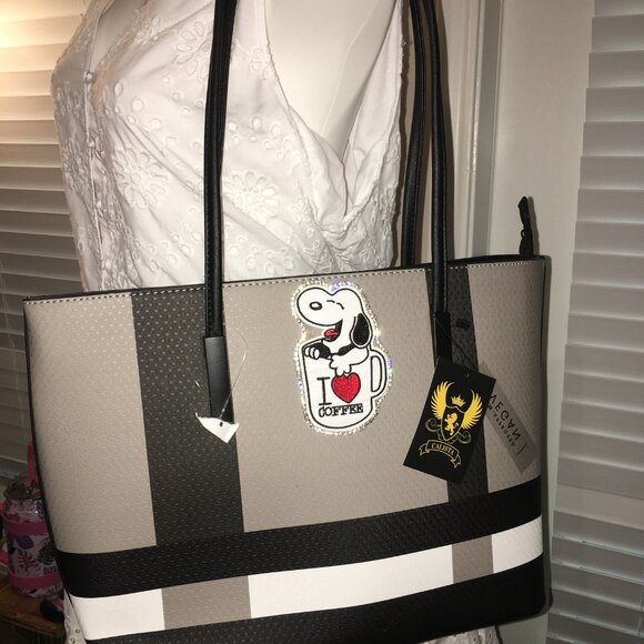 Snoopy I love Coffee Large Black Tote Bag - Canvas New - Picture 2 of 5